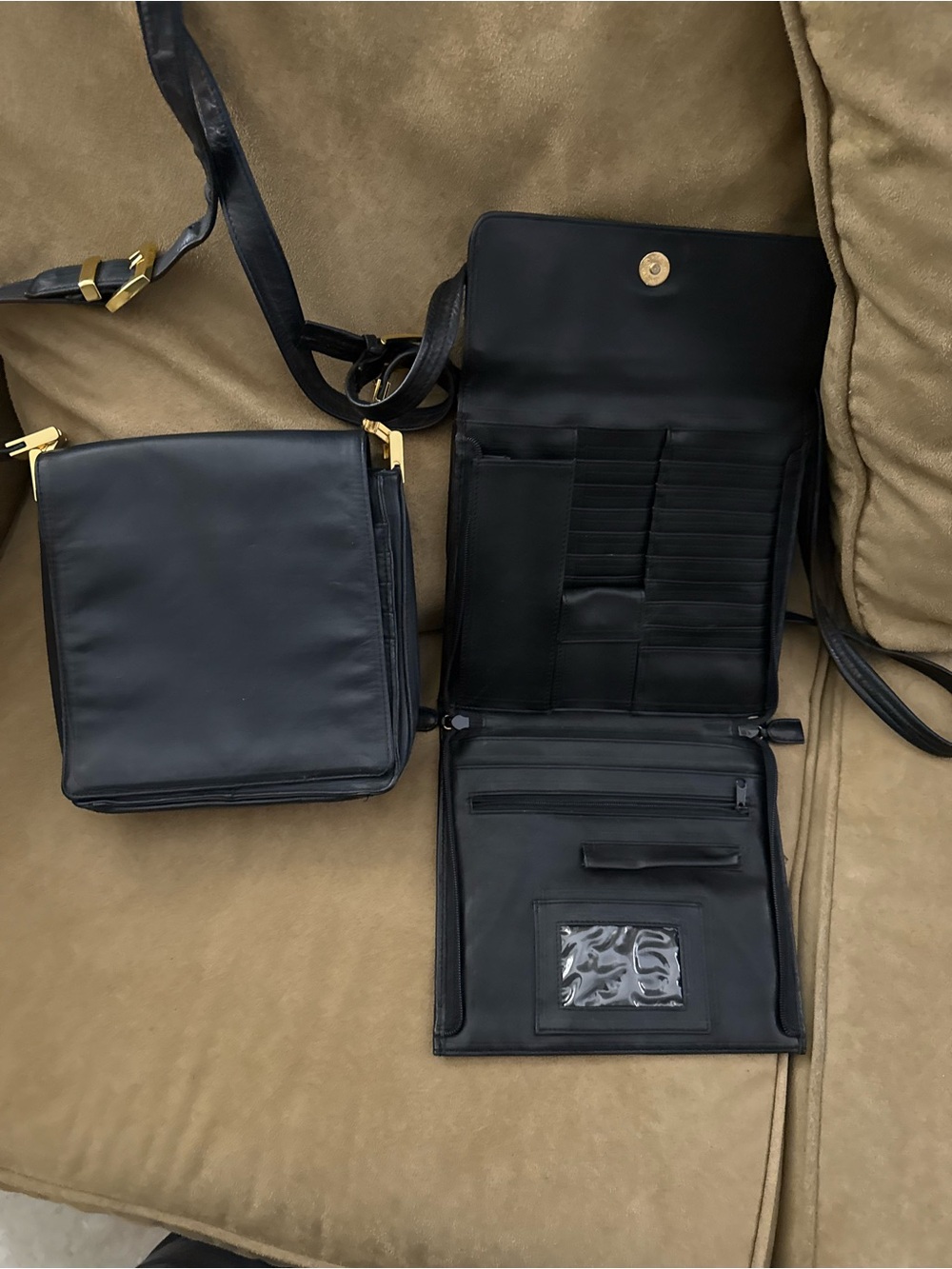 Men's or Woman’s  Black Leather Crossbody Organizer Bag LORD AND TAYLOR BRANDNEW